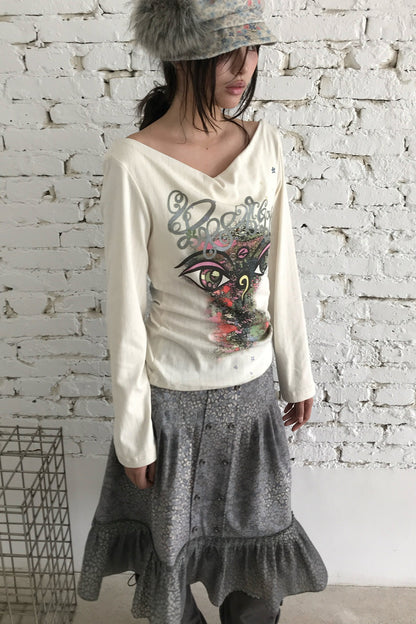 Reversible Swing Collar Long-Sleeve Printed T-Shirt