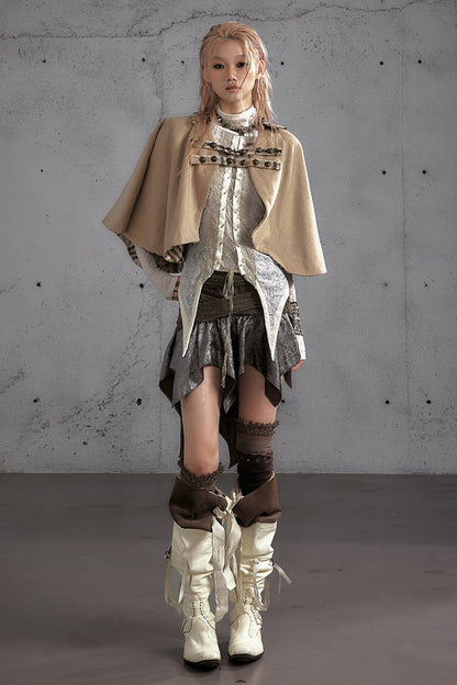 Reversible Wool Blend Plaid Cape