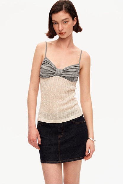 Linen Tencel Color-Blocked Twist Camisole
