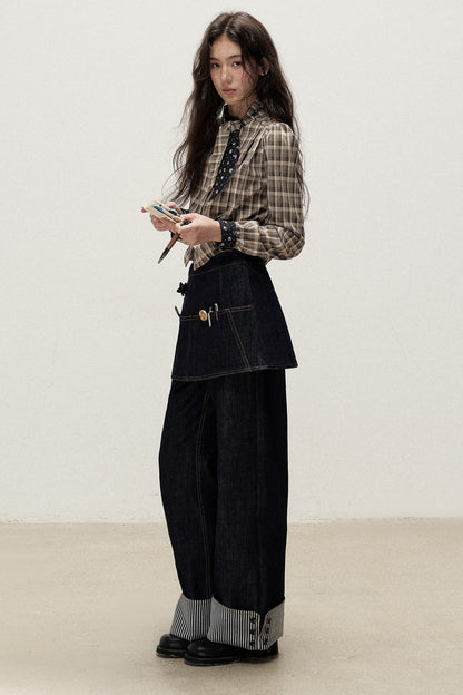 Detachable Apron Set Striped Cuffed Jeans