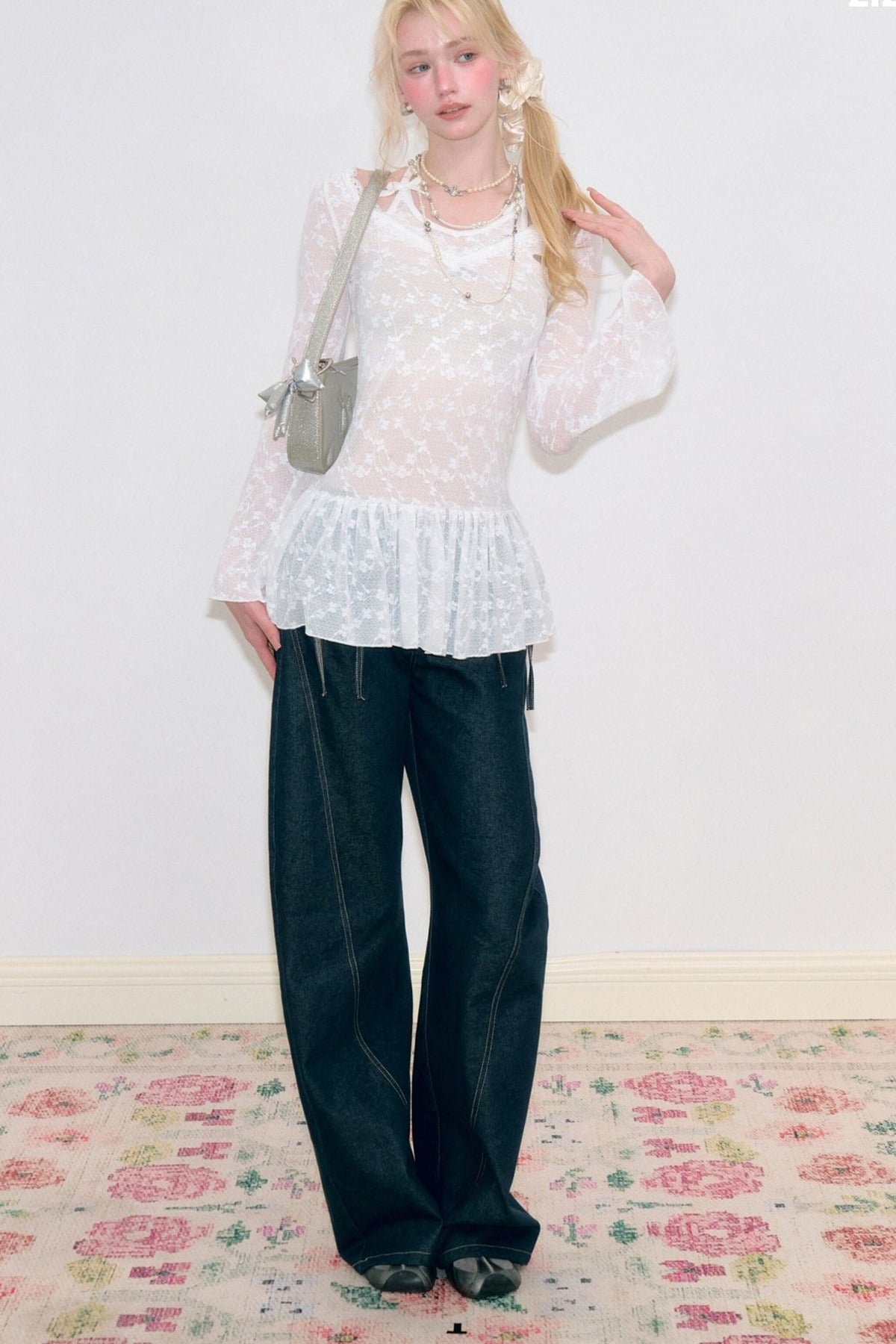 White Lace Halter Bell Sleeve Dress