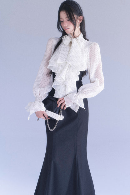 Polka High-Waisted Fishtail Dress