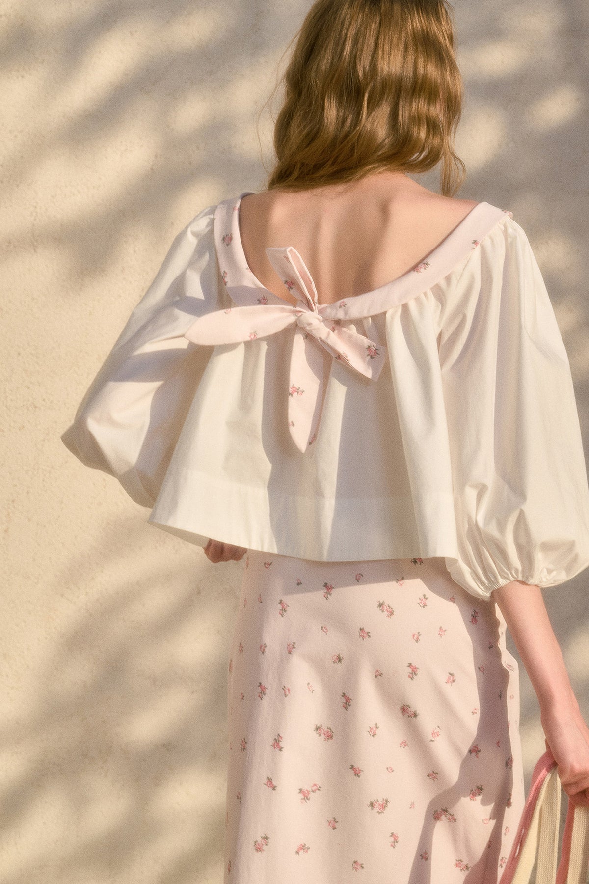 Floral Puff Sleeve Shirt and Skirt Set-Up