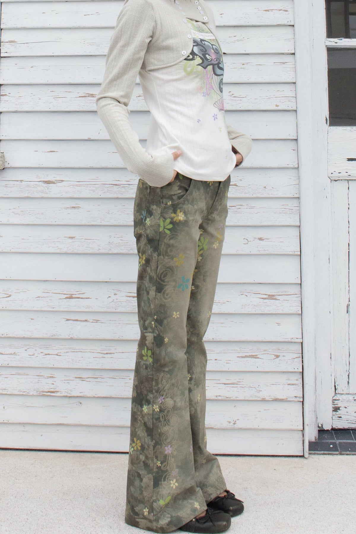 Colorful Floral Plant Print Flared Pants