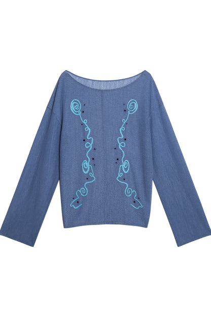 Textured Mesh Embroidery Top
