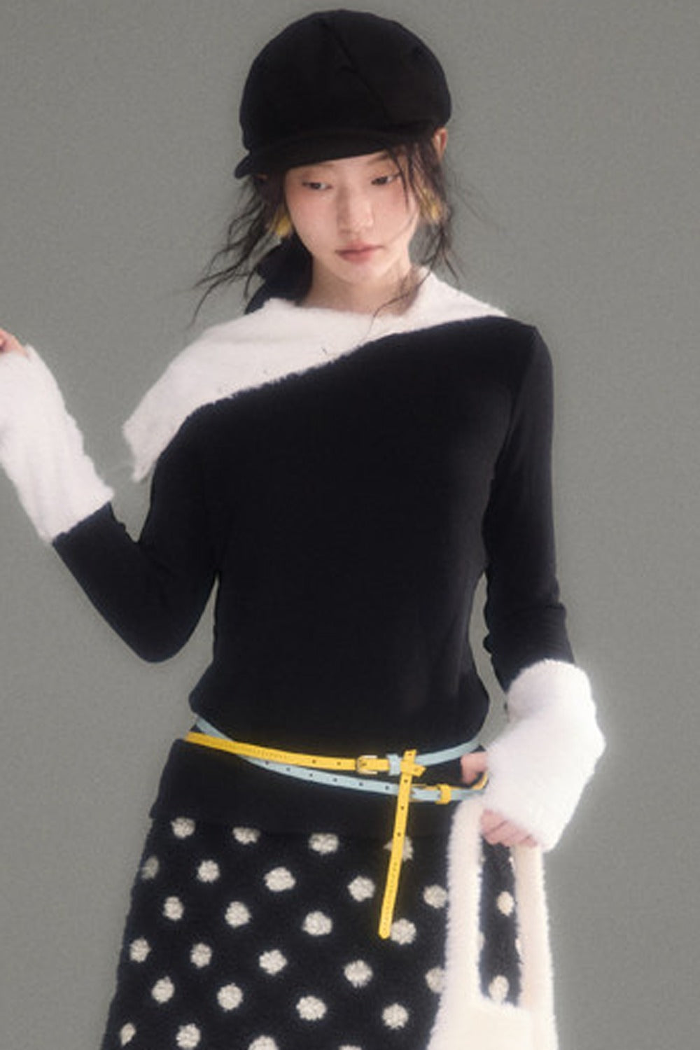 Slim Fit Plush Diagonal Lapel Knit Top