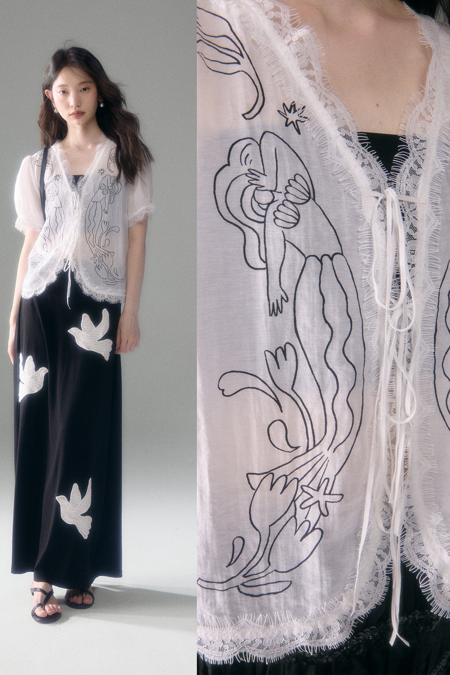 Mermaid Print Tencel Linen Short-Sleeve Shirt