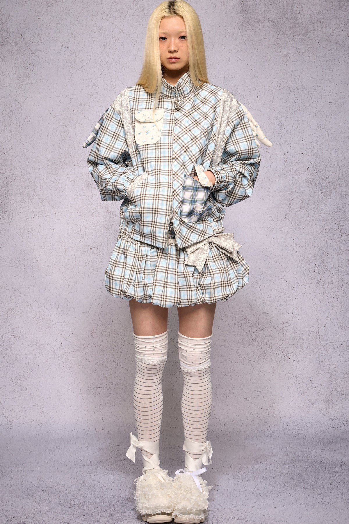 Jacke mit Engelsflügeln, Karomuster, Patchwork und Strass
