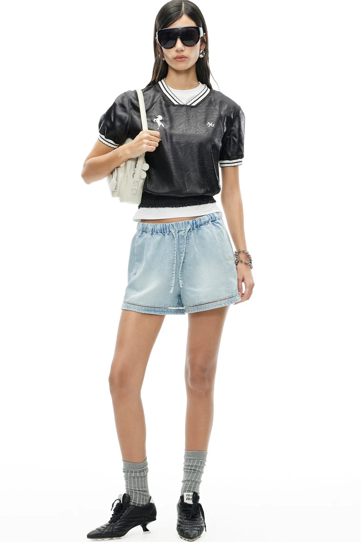 Textured Satin Embroidered Tee