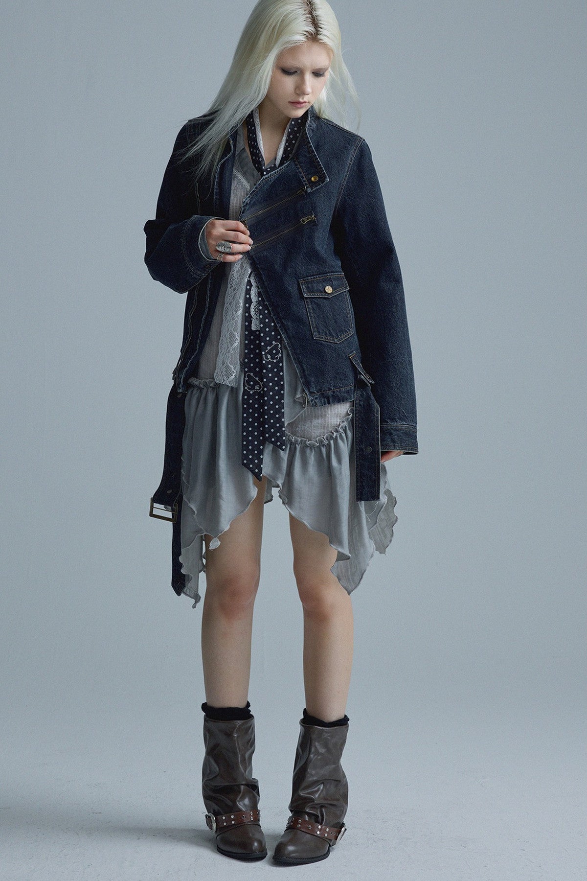 Distressed Chain Denim Jacket