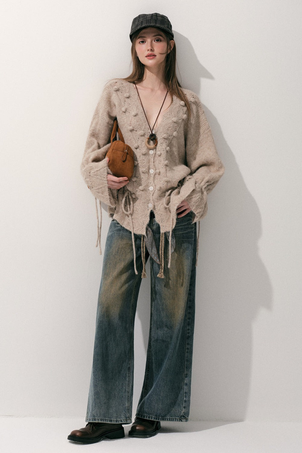 Loose Crochet V-Neck Cardigan