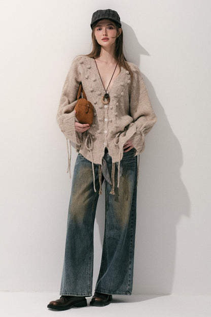 Loose Crochet V-Neck Cardigan