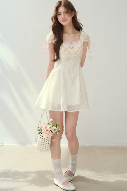Rose Embroidered Square Neck Long Dress