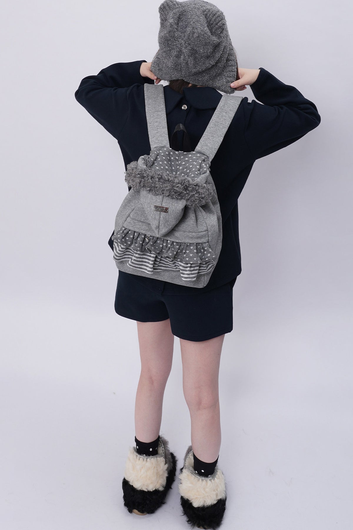 Furry Pleated Ballet Backpack