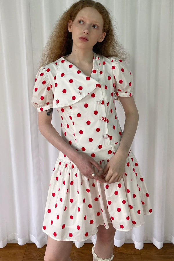 Red Retro Polka Dot Bubble Sleeve Dress