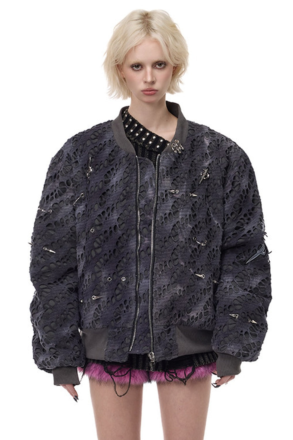 Y2K Rivet Honeycomb Bomber Jacket