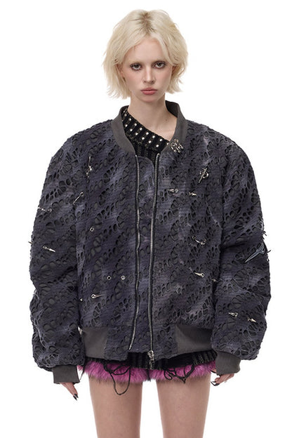Y2K Rivet Honeycomb Bomber Jacket