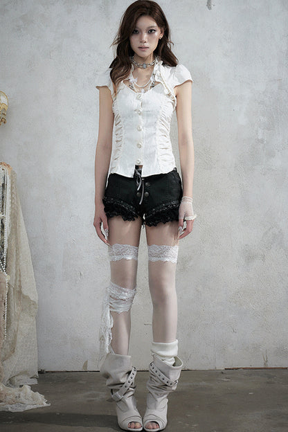 Lace Patchwork Ruched Layered-Look Shirt