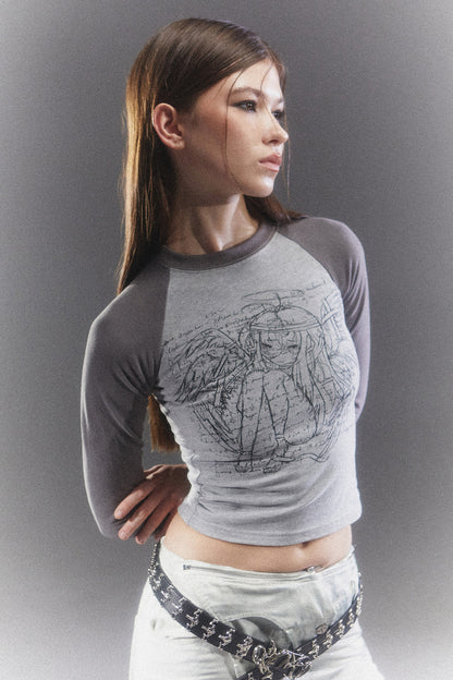 Slim-Fit Anime Raglan Top