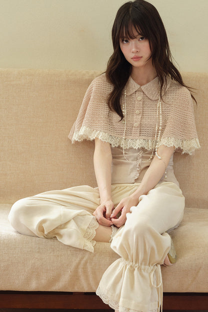 Pink Shawl-Style Cape Knit Top