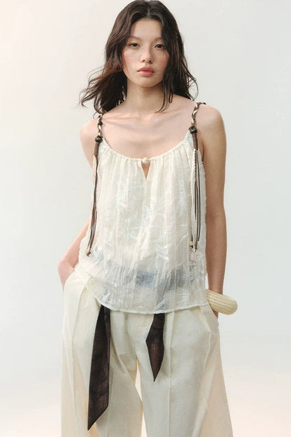 Beaded Braided Pleated Camisole Top