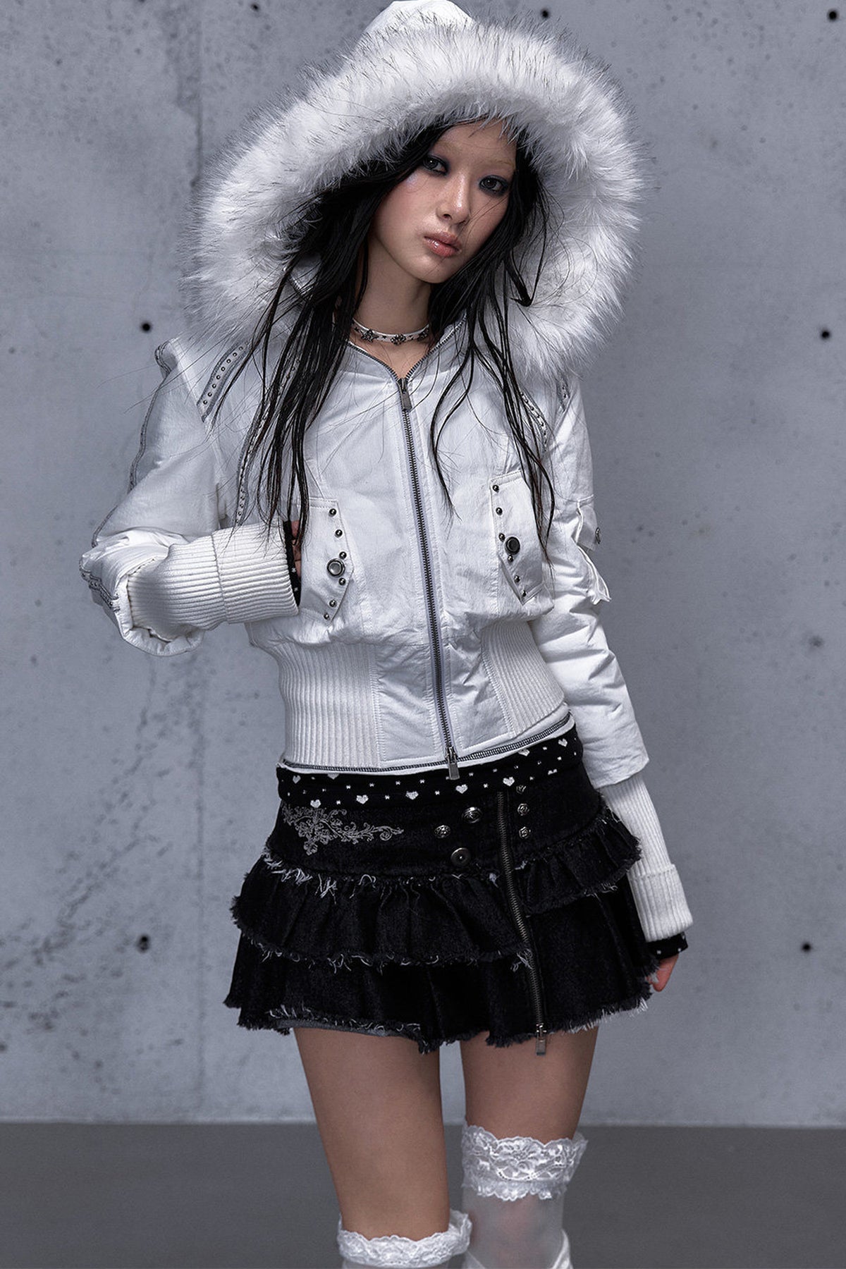 Hooded Fur Collar Parka Outer