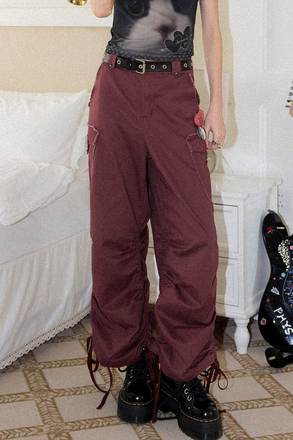 Drawstring Cargo Straight Pants