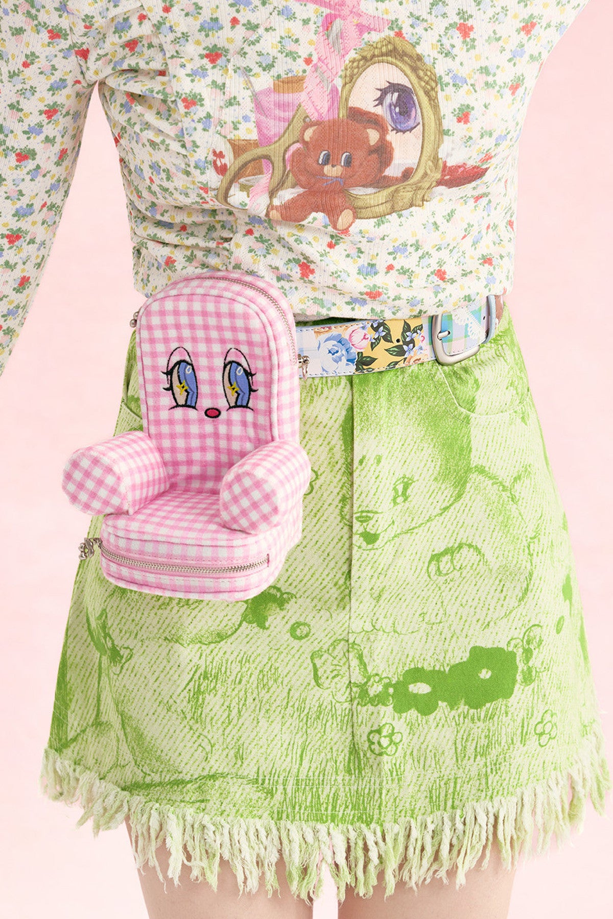 Patchwork-Gürtel mit Teddybär und Dornschließe