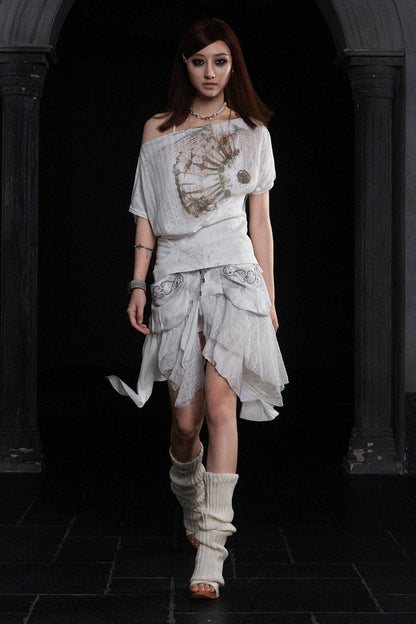 Printed Off-Shoulder Short-Sleeve T-Shirt