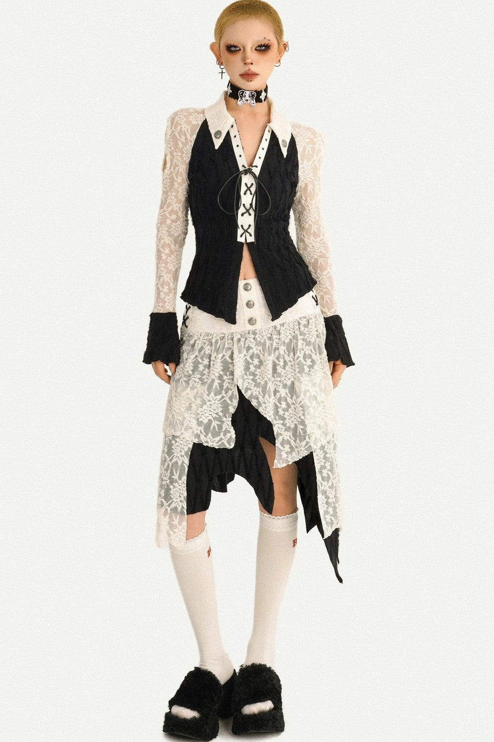Retro Lace Patchwork Blouse Set-Up