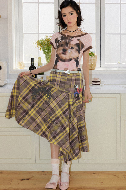Retro Asymmetrical Plaid Skirt