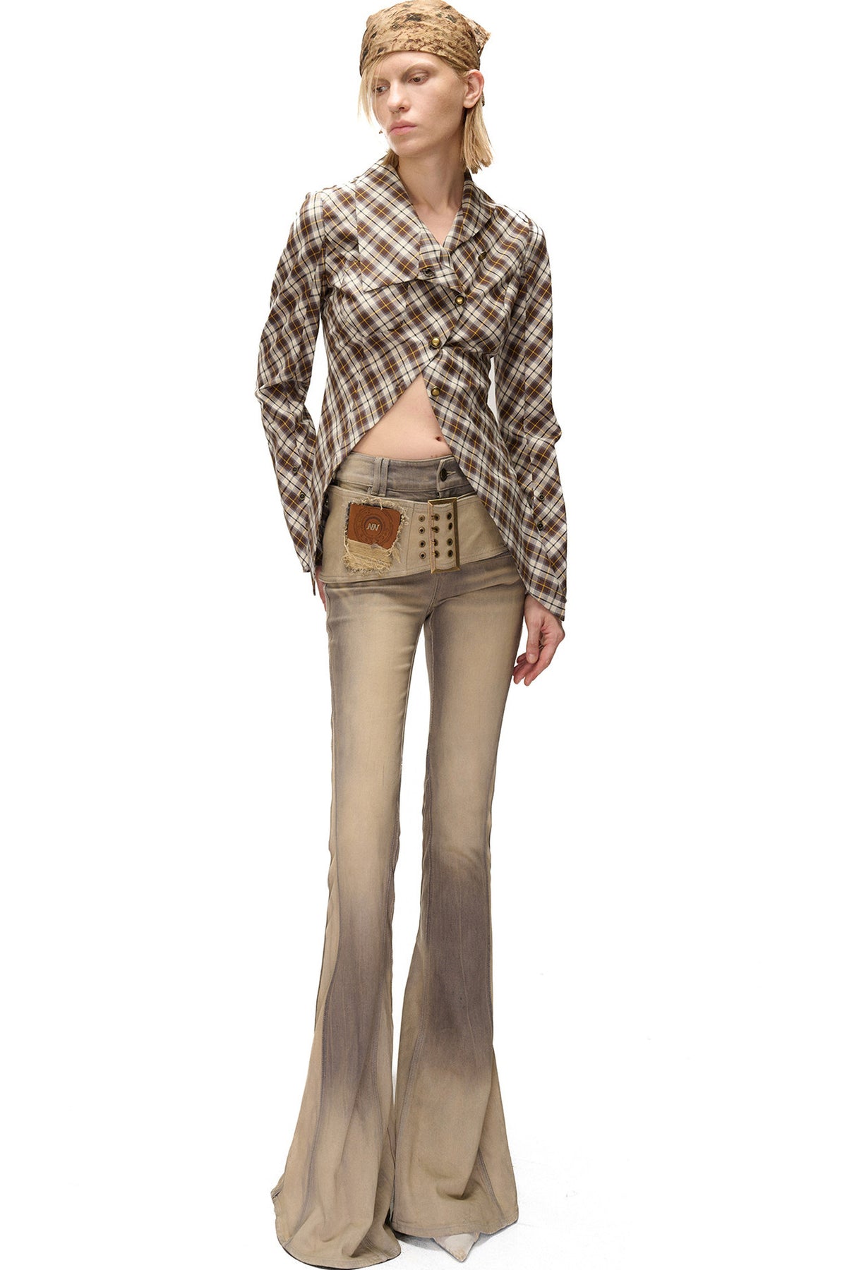 Irregular Plaid Layered-Look Multi-Wear Shirt
