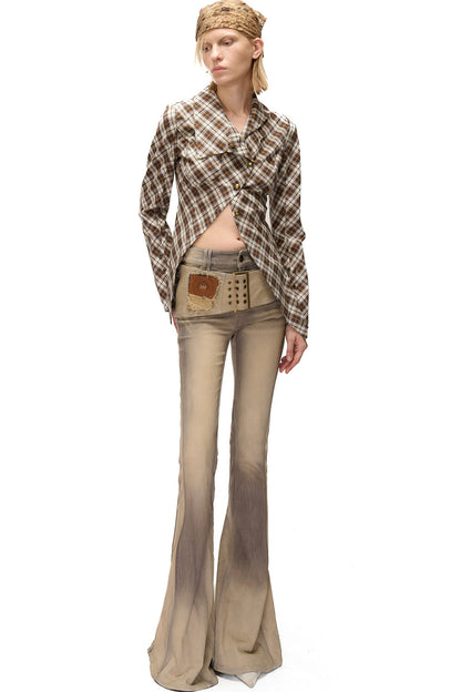 Irregular Plaid Layered-Look Multi-Wear Shirt