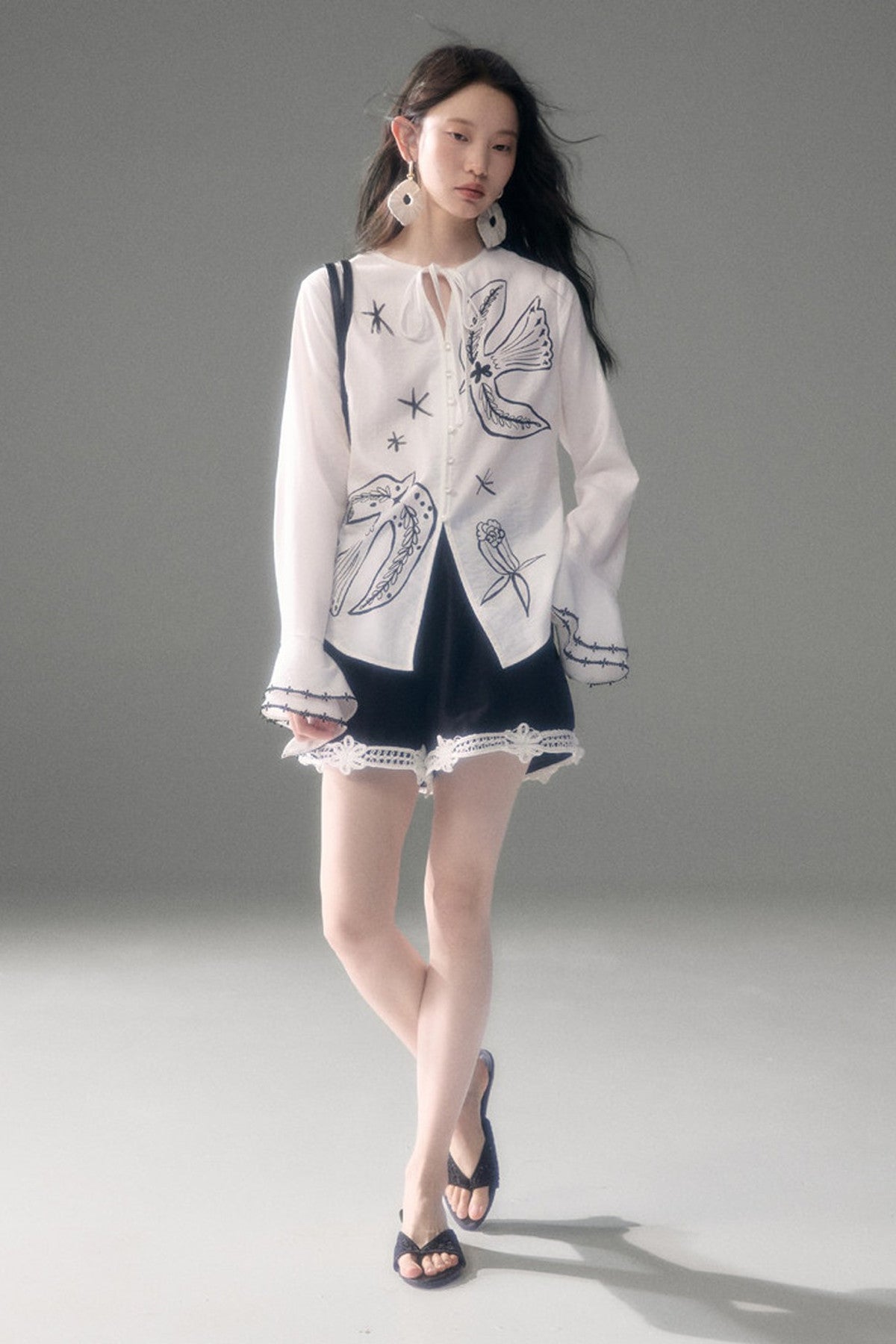 Three-Dimensional Rope Embroidery Floral Tencel Vest and Shorts Set-Up