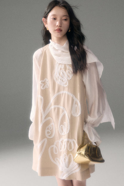 Moonlight Shawl Collar Bell Sleeve Shirt Tie-Up Skirt Set-Up