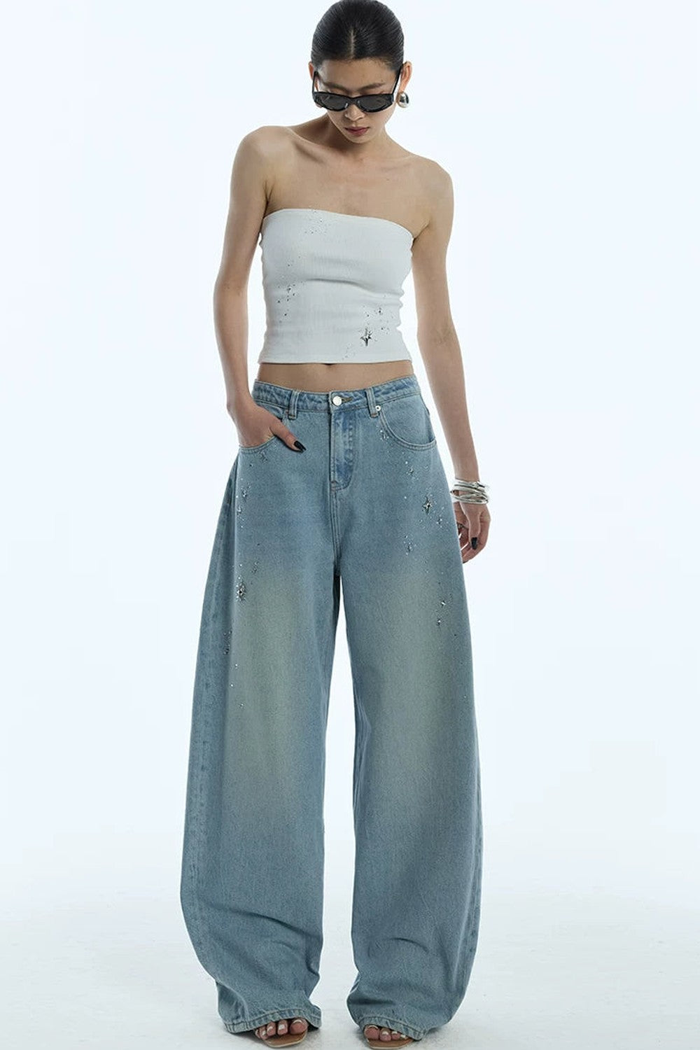 Jeans a gamba larga blu chiaro di luna