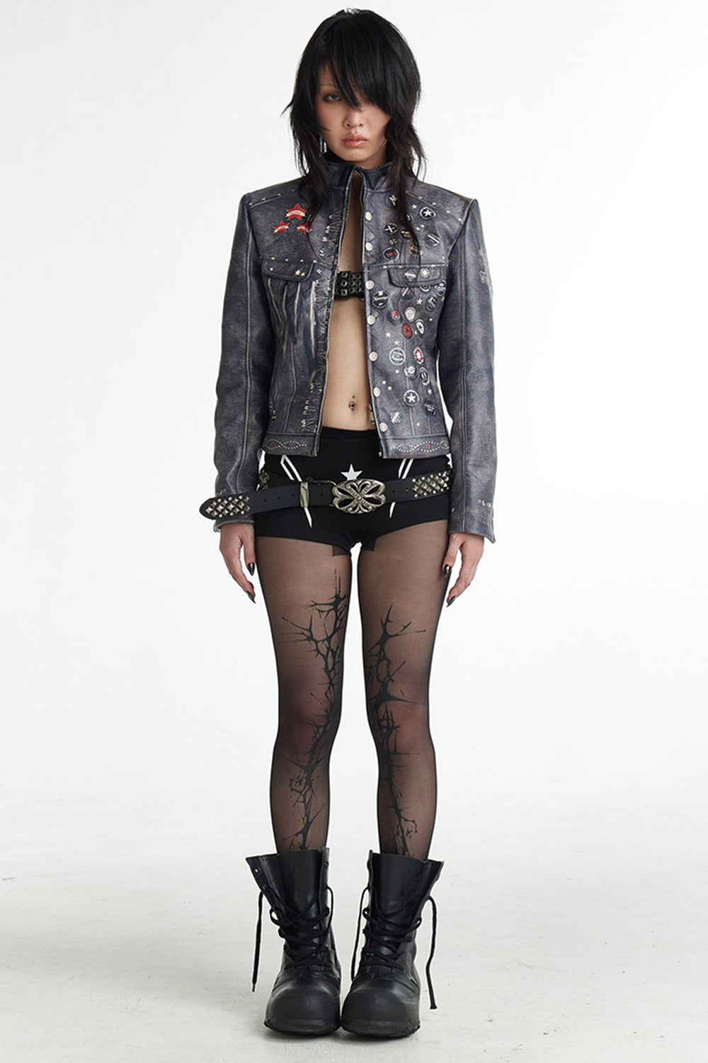 Distressed Punk Biker Leather Jacket