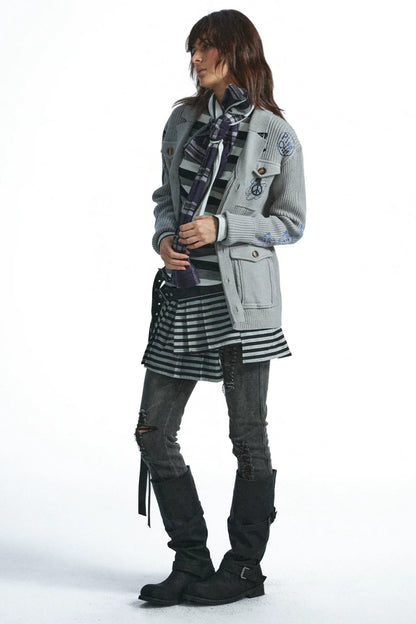 Distressed Graffiti Deconstructed Patch Pocket Cardigan