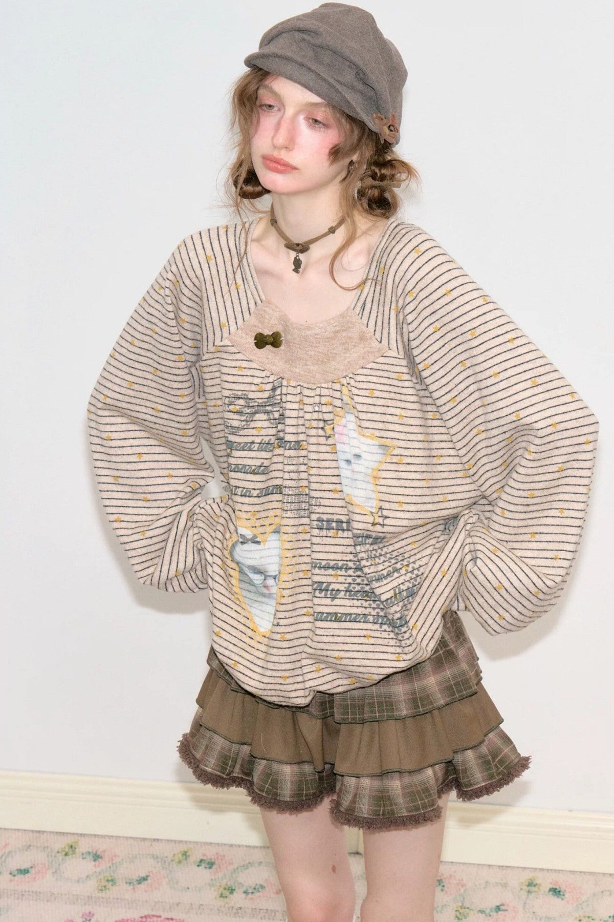 Striped Cat Print Sweatshirt