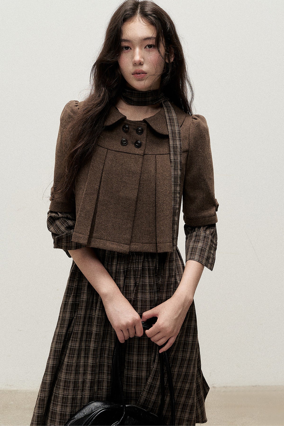 Retro Woolen Pleated Short Jacket