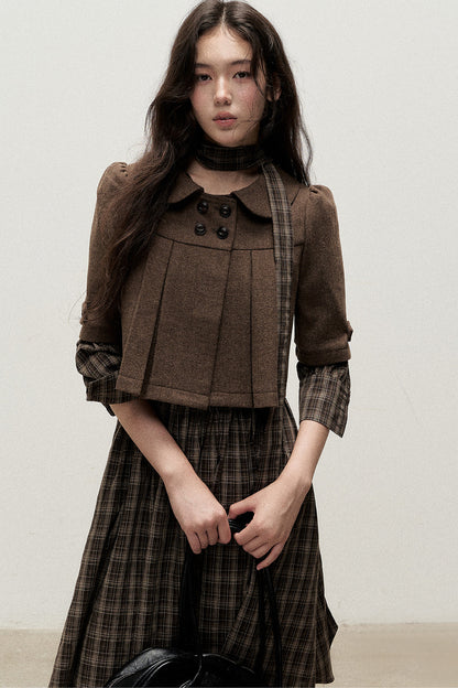 Retro Woolen Pleated Short Jacket