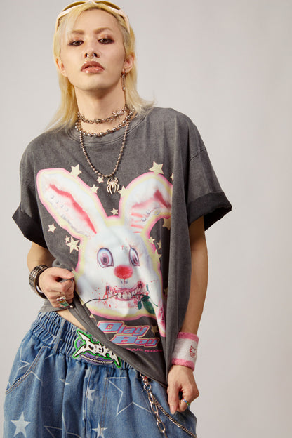 Loose Fit Punk Rock Rabbit Print T-Shirt