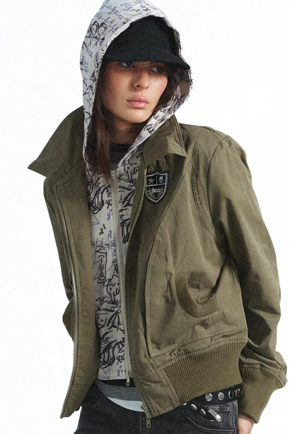 Patchwork Graffiti Hooded Workwear Jacket
