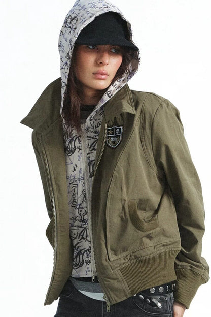 Patchwork Graffiti Hooded Workwear Jacket