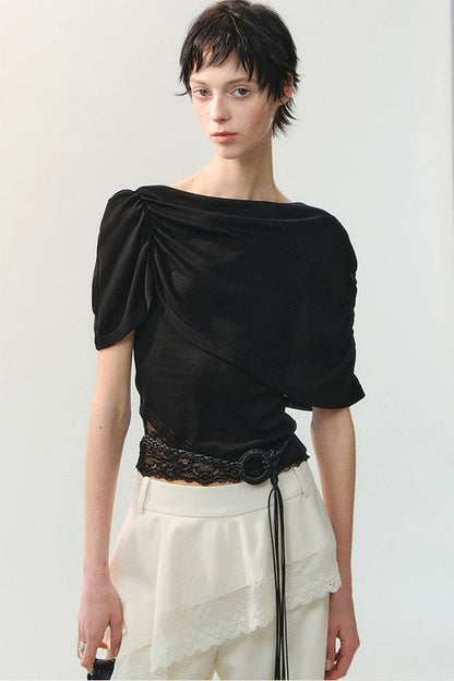 Ink Pleated Lace T-Shirt