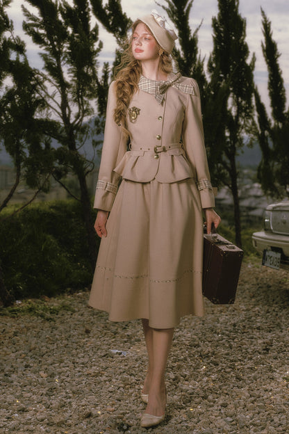 Khaki Trench Coat and Skirt Set-Up