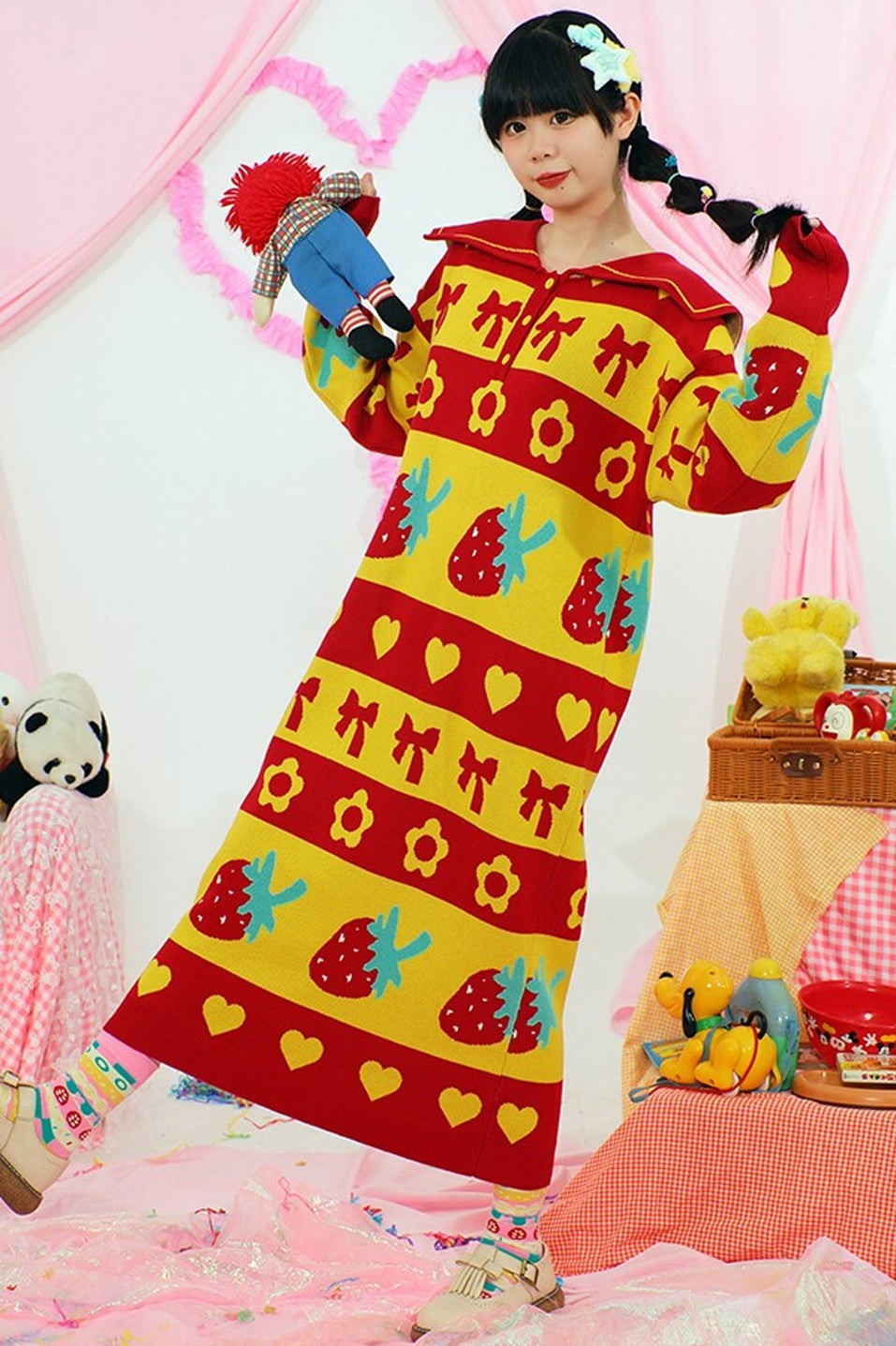 Erdbeer-Stricklangkleid