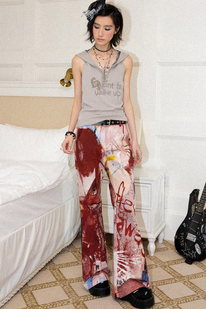 Red Print Flared Pants