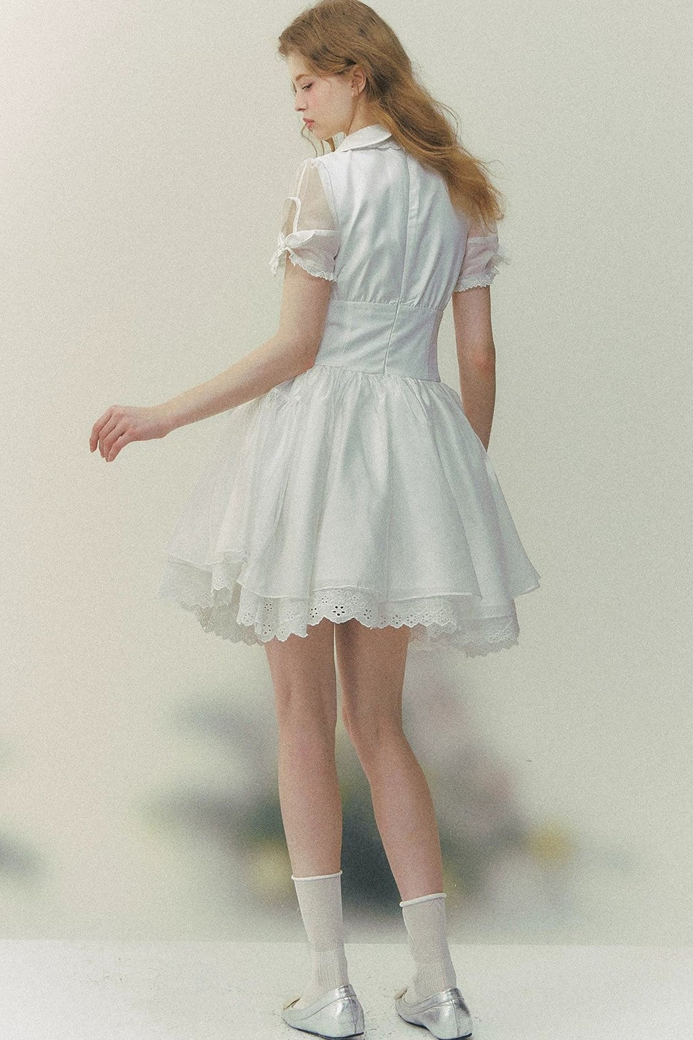 White Rose Embroidered Princess Midi Dress