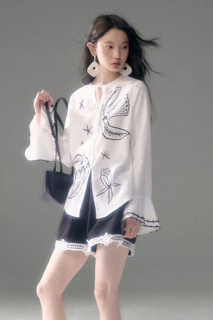 Three-Dimensional Rope Embroidery Floral Tencel Vest and Shorts Set-Up